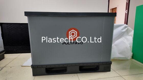 Caixa de paletes dobrável 1200x800mm PP Honeycomb Contêiner dobrável de entrada de 4 vias Fumigation livre Retornavel para logística de alimentos automáticos