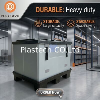 Caixa de Palete Dobrável com Logotipo Personalizado, Tampa e Base Moldadas por Injeção e Sopro, Carga Dinâmica de 300kg Carga Estática de 500kg, Parede de 10mm 12mm