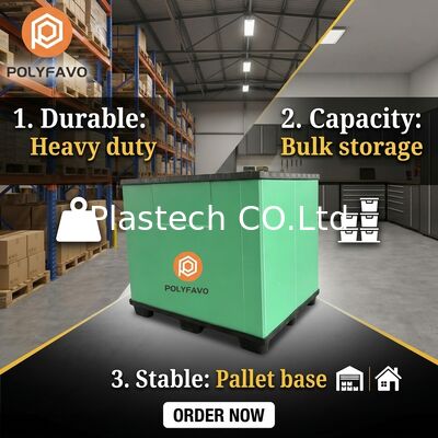Opções de espessura de parede de caixa plástica dobrável de 10mm e 12mm, janelas com recortes personalizados, impressão de logotipo em caixa palete retornável empilhável
